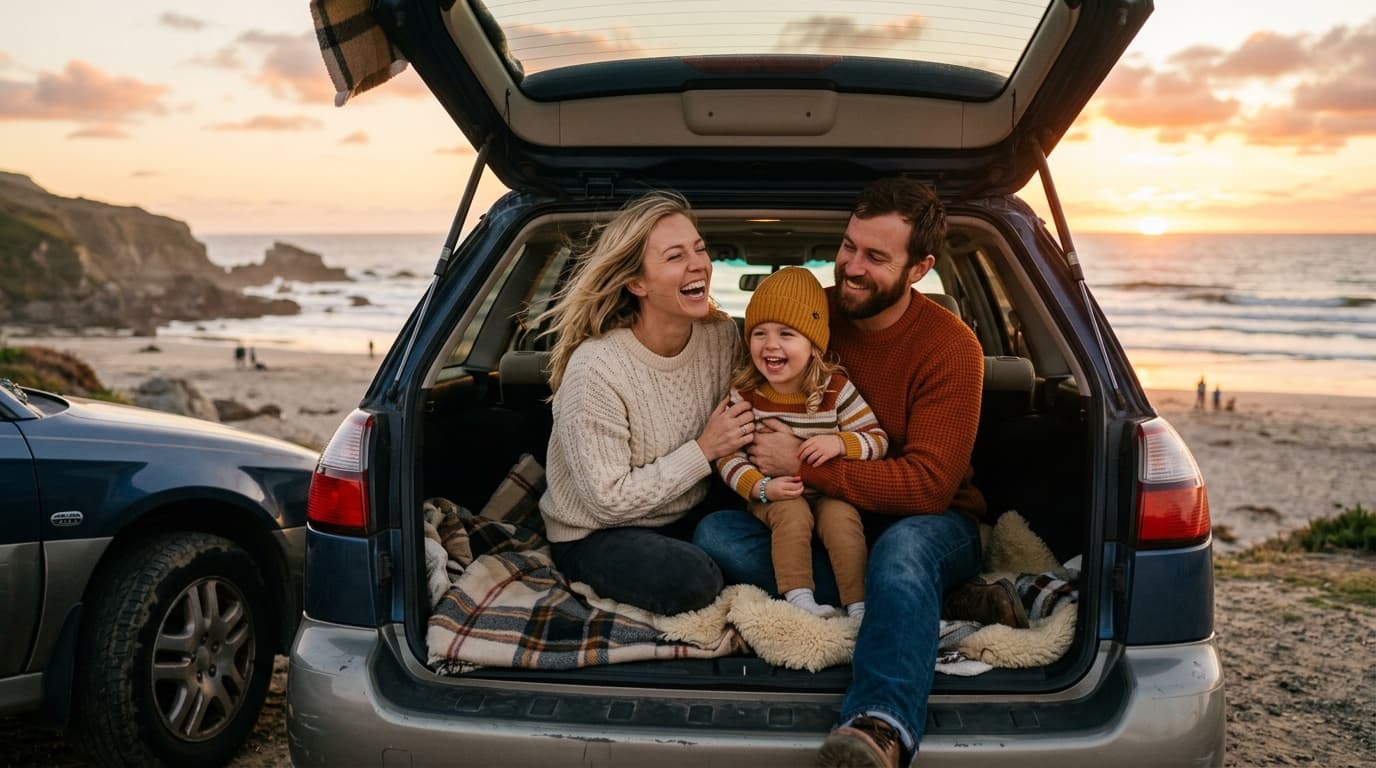 Family enjoying vehicle handover and travel